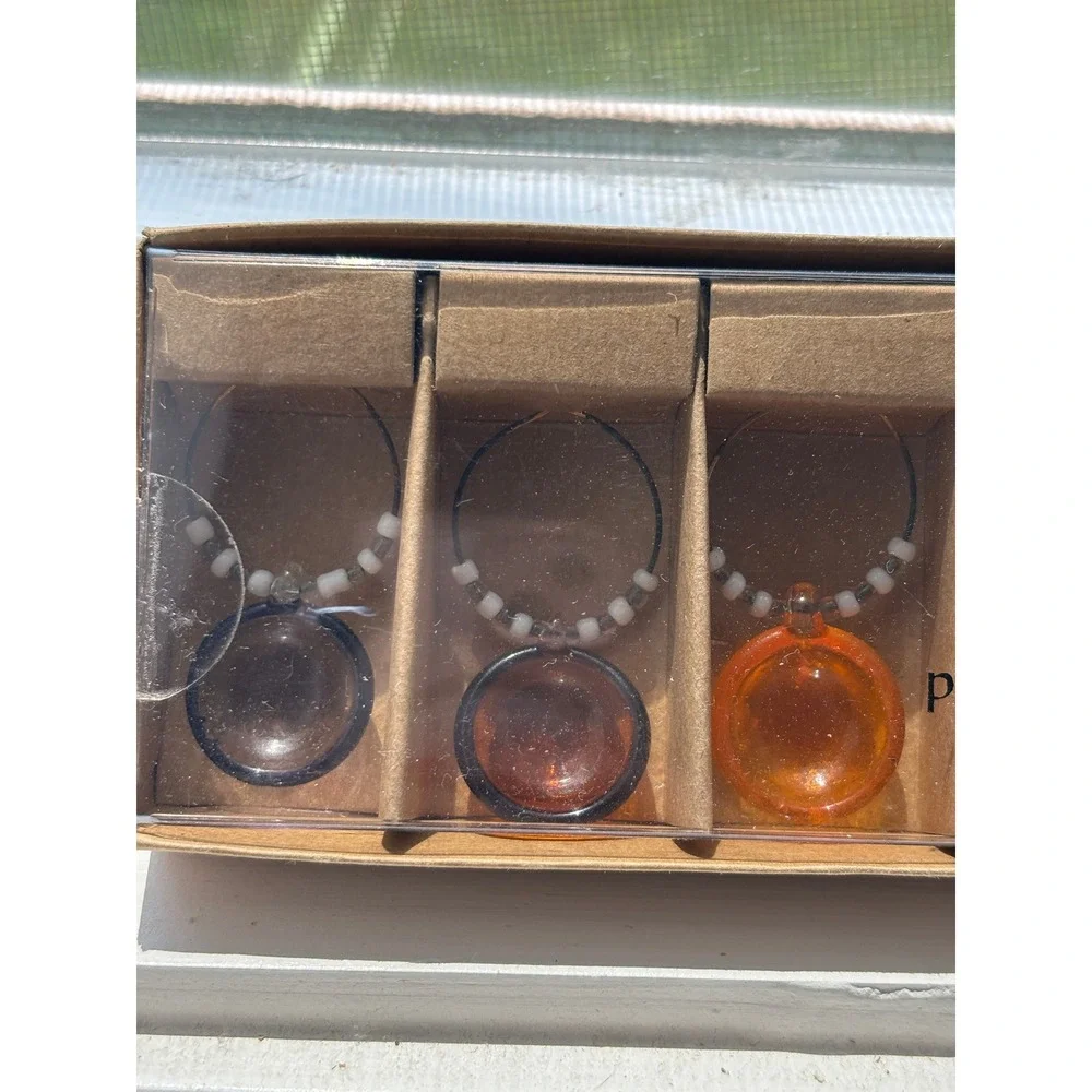 Pier 1 Imports Glass Drink Charms Set of 8 Multicolor Wine Glass Markers NIB